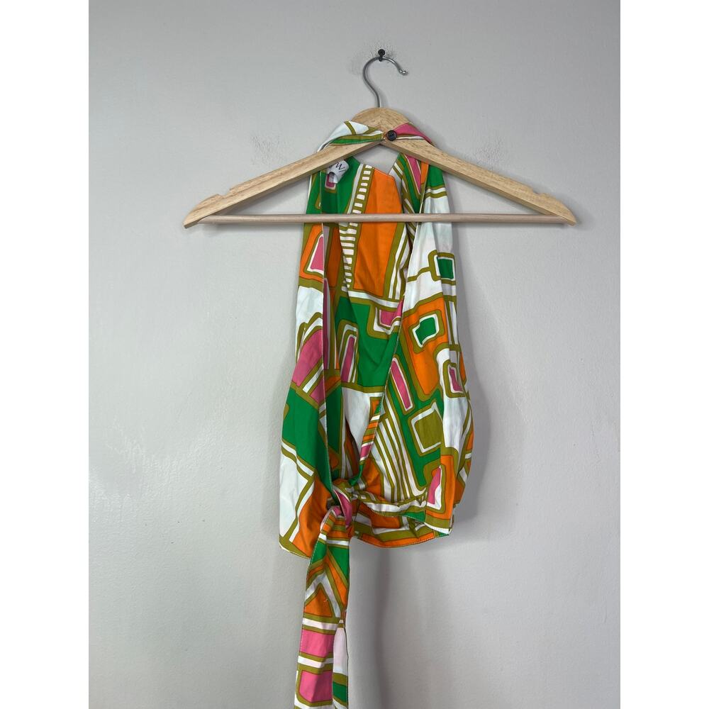 NEW S/W/F Poplin Open Back Tie Halter High Neck Top Solstice Green Pink Orange - Picture 4 of 8